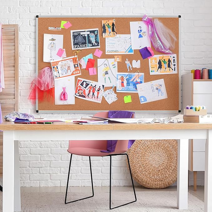 Board2by Extra Large Cork Bulletin Board 60" X 36", Silver Aluminum Framed 5'x3' Corkboard for Wall, Wall Mounted Notice Pin Board with 18 Push Pins for School, Home & Office
