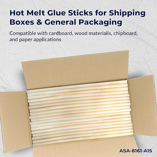 ASA Full Size Hot Glue Sticks for Glue Gun - 7/16" x 15" | High-Strength Hot Gun Sticks Adhesive for Corrugated Materials |Industrial Grade for Packaging & Woodworking | Pack of 375