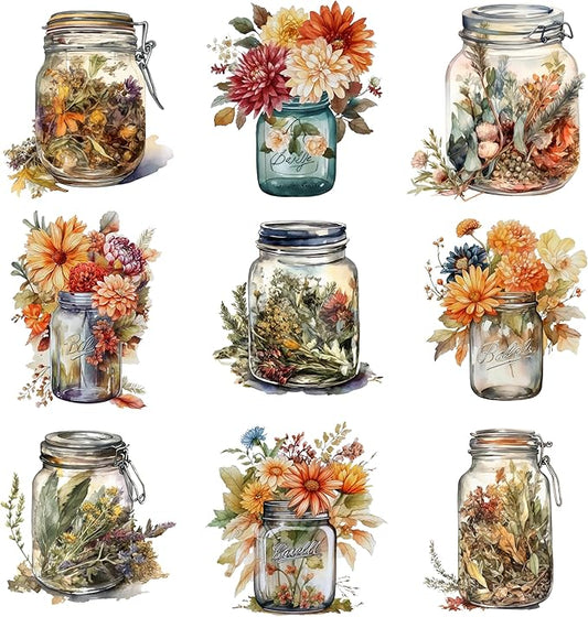 XERE 144 Pcs Mason Jar Four Seasons Sticker Book for Journaling Notebooks, Sketchbook, Bookmark Making, Junk Journal, Budget Planner, Scrapbook Art Supplies Stickers