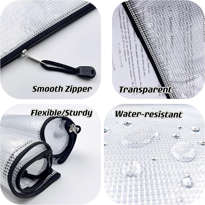 Oaimyy-A3(17"x 11.5",12 Pcs), Mesh Zipper Pouch Document Folders Bag & Plastic Zip File Folders for School Office Supplies, Travel,Puzzles Games Organizing Storage-Black