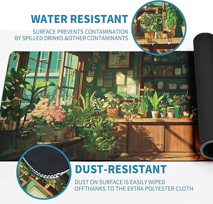 Green Plant Mouse Pad Desk Mat XL Extended Large Gaming Desk Pad Mousepad, Fresh Leaves Bookshelf Computer Laptop Keyboard and Mouse Mat, Desktop Protector Mat for Office and Home 31.5x11.8 in