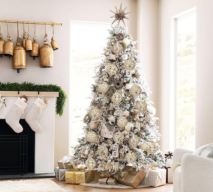 Hollyone 4.7 Inch Large Champagne Gold Christmas Ornaments 4Pcs Shatterproof Christmas Hanging Tree Balls for Xmas Tree Decor with Hook for Wedding Holiday Party Wreath Home Decor (Champagne, 120mm)