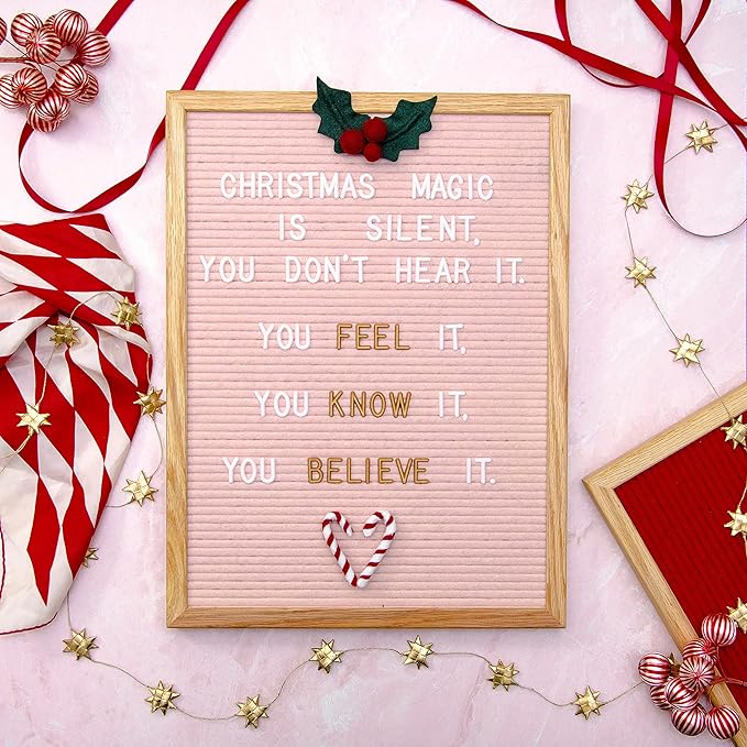 Felt Like Sharing Large Letter Board (Light Pink Felt - 12”x16”) – Changeable Message Board with 3 Sets of Felt Board Letters – Statement Wall Sign for Quotes, Home or Holiday Decor In Oak Frame