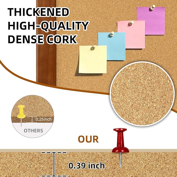 Cork Boards for Wall 16” x 24”, Extra Wide Wooden Framed Bulletin Board, Decorative Hanging Pin Board, Corkboards for Wall Notice Board Memo Board for Home, School, Office, Two-Sides Cork