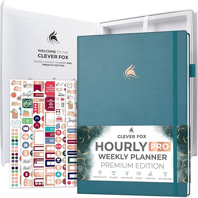 Clever Fox Hourly Planner PRO Premium – Undated Schedule Planner with Daily Time Slots – Personal Organizer Notebook for Time Management – Weekly & Monthly Life Journal, A4 size (Teal)