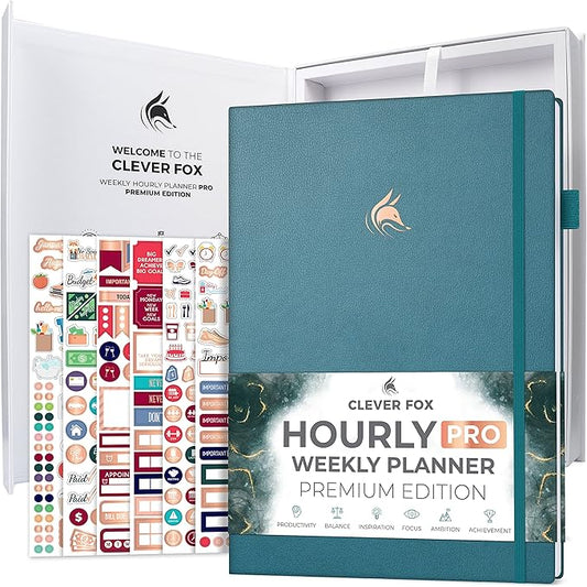 Clever Fox Hourly Planner PRO Premium – Undated Schedule Planner with Daily Time Slots – Personal Organizer Notebook for Time Management – Weekly & Monthly Life Journal, A4 size (Teal)