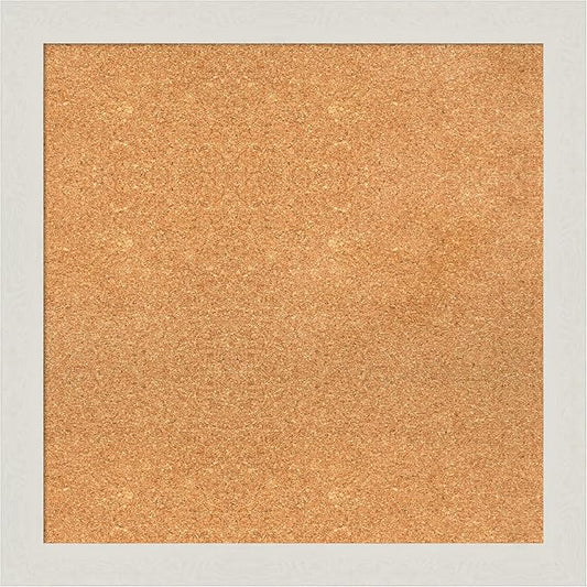 Amanti Art Natural Cork Board for Wall, 27x27 Vision Board with White Frame, Medium Corkboard Office Decor for Home Organization, Country Rustic Corkboard Pinboard to Display Items for Home