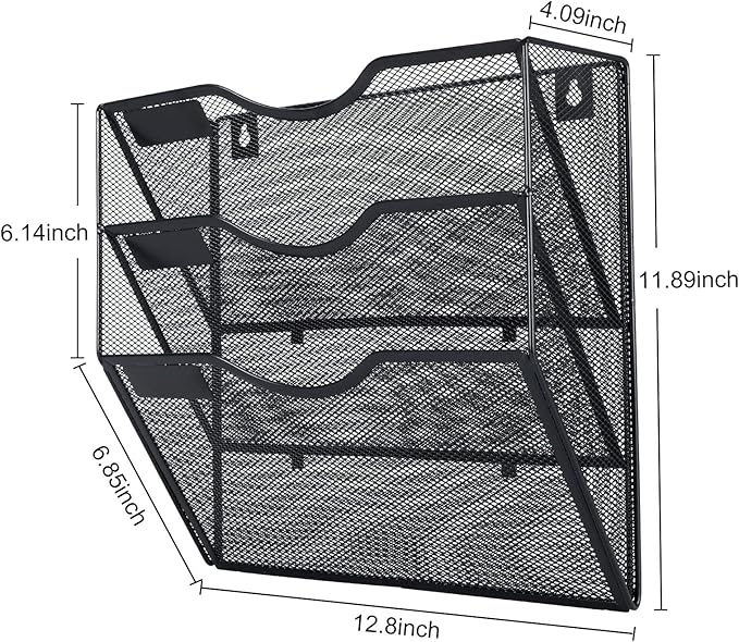 PAG Hanging Wall File Holder Mail Organizer Wall Mount Document Letter Rack, 3-Tier, Black
