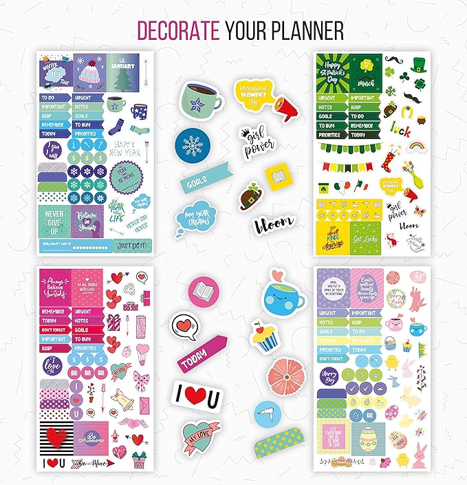 Vladi Creative Aesthetic Planner Stickers – 718 Matte Stickers / 13 Sheets – Seasonal, Holiday, Functional & Productivity – Easy-Peel – Ideal for Bullet Journals, Calendars, Scrapbooking
