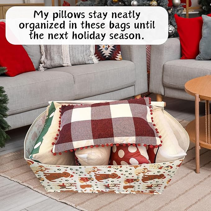 VENO 4 Pack Moving Bags and Large Christmas Decoration Storage Bins with lids. Alternative to Moving Boxes, Packing Supplies for College. Heavy Duty Totes (Holiday Pups, 4 Pack)