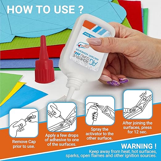 Adhesive Guru CA Glue with Activator Woodworking (4 x 0.9 oz - 4 x 3.38 fl oz) Cyanoacrylate Super Glue for Plastic, Glass, Ceramic, DIY, 3D Printing (4 Pack)