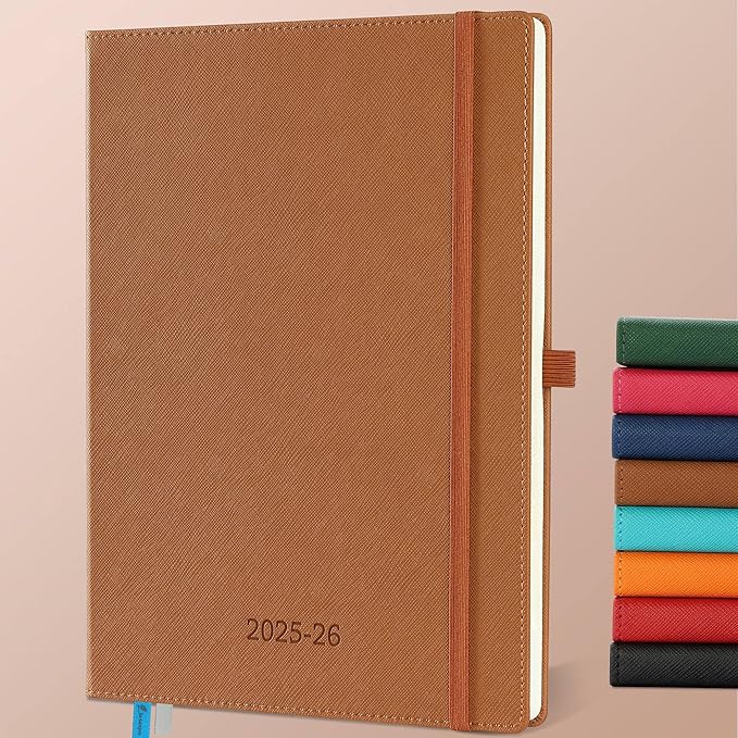 Weekly Monthly 2025-2026 Planner (July 25-Dec 26),11.5"x8.5",18 Months Agenda Plan with Month Tabs & Pocket,Expenses/Note Pages, Academic Calendar with Vegan Leather Cover,Brown
