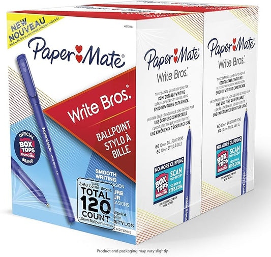 Paper Mate Ballpoint Pens, Write Bros. Blue Ink Pens, Medium Point (1.0mm), 120 Count