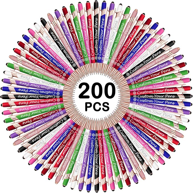 Amlion Personalized Custom Pens with Name Engraved Logo Text,200 Customized Writing Stylus Pen Promotional Item Gift for Men Women Office Business Wedding-Assorted