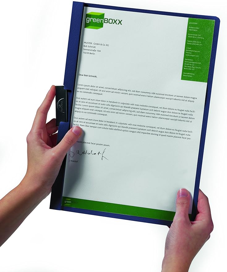 Durable Report Cover with DURACLIP Letter-Size 8.5" x 11" Inches - Holds Up to 30 Pages - Clear Cover and Navy Blue Border - Box of 25