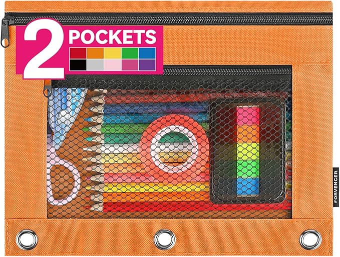 Forvencer Adorable Zipper Pencil Pouch, Cute Zipper Pouch for 3-ring Binders, Sturdy Binder Pouch with Smooth Zippers, Perfect for Students & Back to School, Portable Pencil Bag, Orange