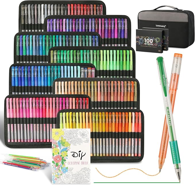 400 Pack Gel Pens for Adult Coloring Books, 200 Colored Gel Pen Include 200 Refills with 40% More Ink,Glitter Gel Pens Set for Coloring Books Drawing Journaling Scrapbook Art Supplies