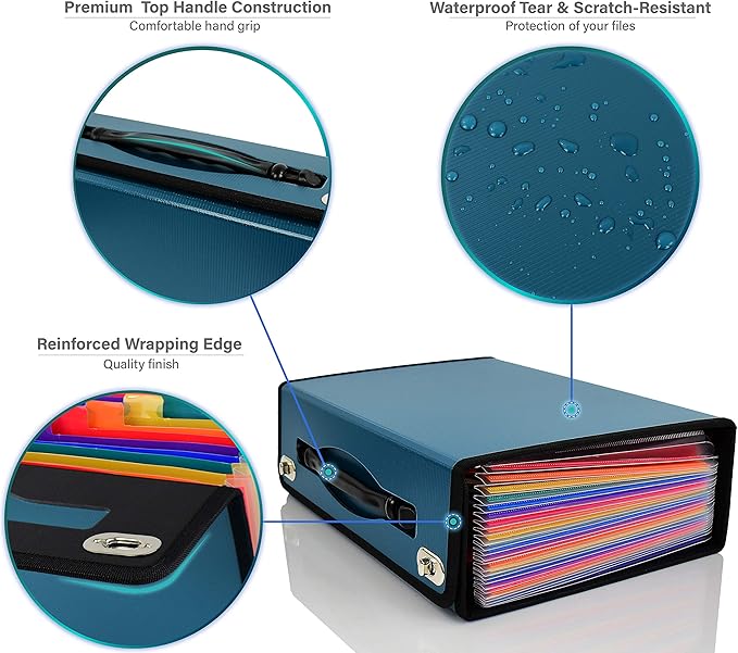 CNK Accordion File Folders with 24 Pockets Organizer for Document Paper Storage Folder Documents Expanding Binder Folio Pocket Receipt Filing Expandable Files Dividers Labels Letter Durable Handle