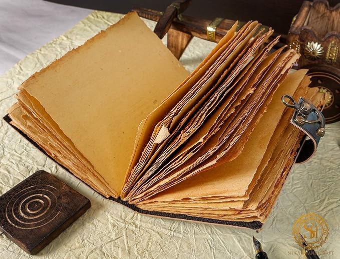 SH SHIFAA HANDICRAFT Blank Spell Book Of Shadows Journal With Lock Clasp Prop Vintage Handmade Leather Diary Embossed Prayer Pagan Antique Witchcraft Supplies Wiccan Notebook Daily (13x10)