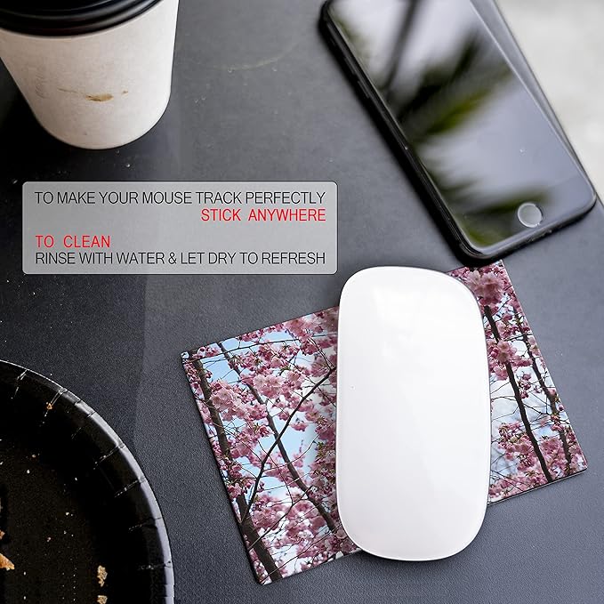 Adhesive Mouse Pad - Peel and Sticks to Any Surface - Travel Mouse Pad, Sticky for Any Surface - Excellent Tracking - Cherry Blossoms