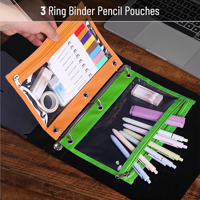 Mr. Pen- Pencil Pouch, 5 Pack, Pencil Pouches with Clear Windows on Both Sides, Clear Zipper Pencil Pouch for 3 Ring Binder Pencil Pouch, Pencil Case for Binder Pouch, 3 Ring Binder Pouch