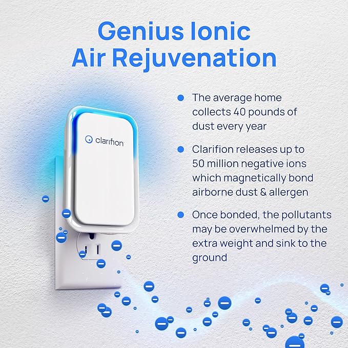 Clarifion - Air Ionizers for Home (6 Pack), Negative Ion Filtration System, Quiet Air Freshener for Bedroom, Office, Kitchen, Portable Air Filter Odor, Smoke Dust, Pets, Eliminator, Mini Air Cleaner