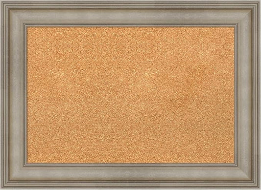 Amanti Art Natural Cork Board for Wall, 21x29 Vision Board with Silver Wood Frame, Medium Corkboard Office Decor for Home Organization, Traditional Corkboard Pinboard to Display Items for Home