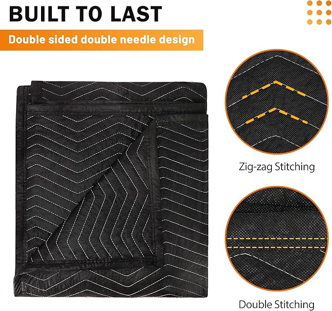 12 Moving Packing Blankets 80 x 72 Inches (65 lb/Dozen) Heavy Duty Moving Pads for Protecting Furniture Professional Quilted Shipping Furniture Pads