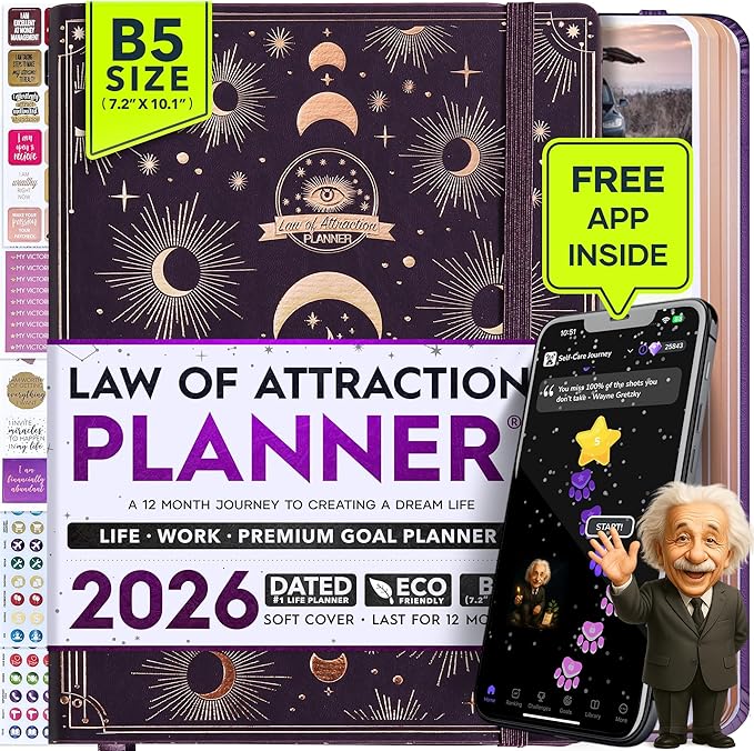 2026 Planner Weekly and Monthly | Law of Attraction Planner with Panduo App | A 12 Month Journey for Productivity, Gratitude & Goal Setting | Includes Foldable Vision Board, Gift Box & Stickers