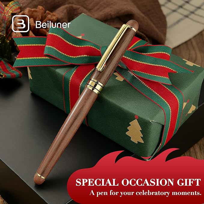 BEILUNER Luxury Wood Ballpoint Pen Writing Set,Walnut-Elegant Fancy Nice Gift Pen Set for Signature Executive Premium Office Fancy Nice Supplies - Christmas Gift Boxed with Extra Refills (Black)