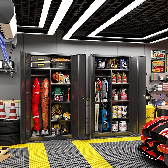 Greenvelly Metal Storage Wardrobe Cabinet with Doors, Black 72” Steel Wardrobe Closet, Employees Locker Closet Clothing Coat Steel Wardrobe Cabinet with Hanging Rod for Home Office Room School