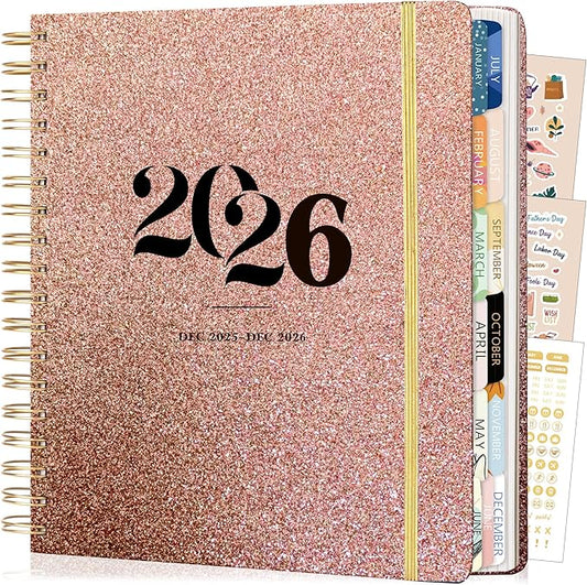 Yoment 2026 Hardcover Planner Weekly & Monthly, 13 Month Planner Dec 2025 - Dec 2026, 8.5" x 10.3" Large Spiral Bound Academic Planners for Women, Men, Daily Agenda with 3 Sticker Sheets (Rose Glod)