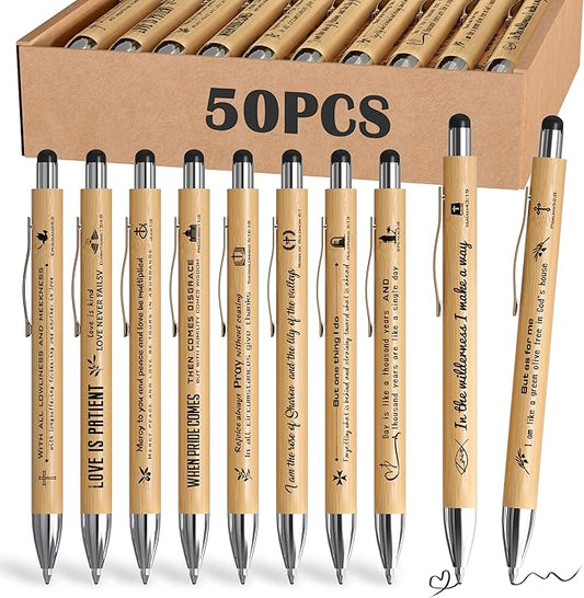 Christian Inspirational Pens With Bible Verse Stylus Ballpoint Pens Black Ink Bulk Motivational Christian Gifts for Women Men Bible Study Supplies for The Office Gifts 50 Count