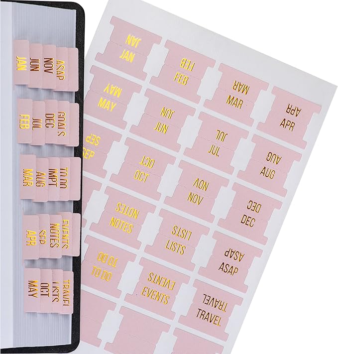 DiverseBee Gold Foil Planner 24 Peel and Stick Laminated Tabs for Notebooks, Calendar Tab Stickers and Monthly Dividers (Seasalt)