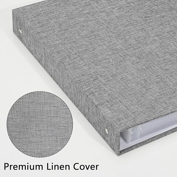 Vienrose Scrapbook 8.5x11 Inch Large 3 Ring Binder Photo Album, Linen Cover DIY Scrap Book with 30 Sheets Plastic Sleeves 60 Pages Blank White Inner Pages for Wedding Birthday Baby Travel Gray