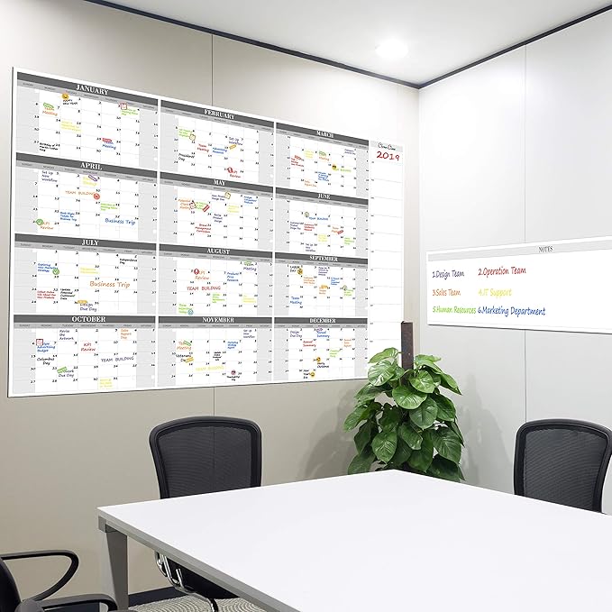 CLEVER CLEAN Large Dry Erase Wall Calendar - 48"x58" 12-month 2025 Undated Reusable Yearly Calendar for Home, Office, School Projects - Jumbo Laminated Task Organizer