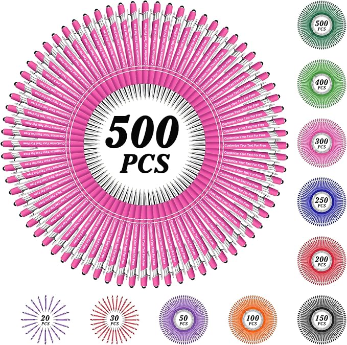 Max 500 Pcs Personalized Pens Bulk, Custom Pens with Free Engraving, Customized Stylus Tip Ballpoint Pen with Your Name Massage Text for School Office Business Graduation Anniversaries-500 Packs