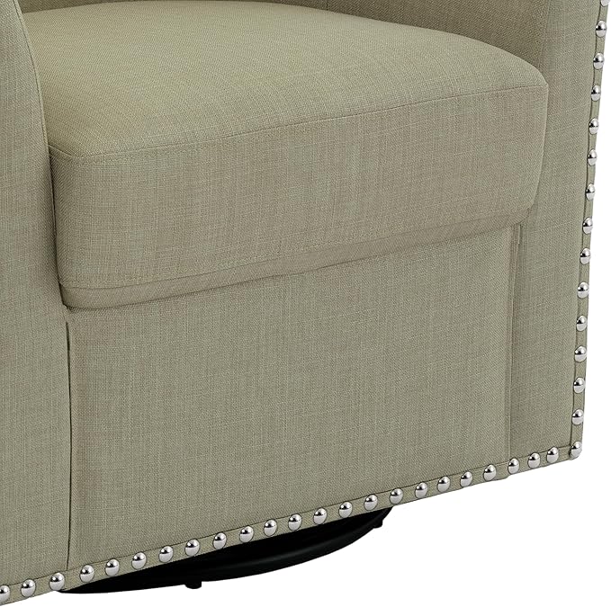 UIXE 360° Swivel Barrel Accent Chair Set of 2, Modern Upholstered Arm Chair Round Club Armchair, Nailhead Trim Single Sofa Seating in Fabric for Living Room - Light Camel