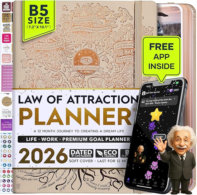 2026 Planner Weekly and Monthly | Law of Attraction Planner with Panduo App | A 12 Month Journey for Productivity, Gratitude & Goal Setting | Includes Foldable Vision Board, Gift Box & Stickers