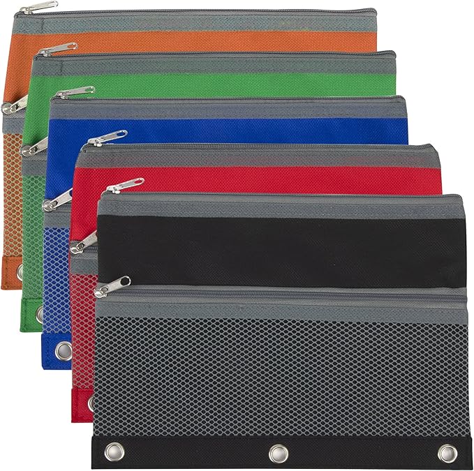 Pencil Case Pouch Bulk 100 Pack of School, Classroom, Teacher, Office Supplies | Pencil Bag Pouch for 3 Ring Binder with Mesh Pocket Window and Zipper | Binder Pencil Pouches for School, Office Budget