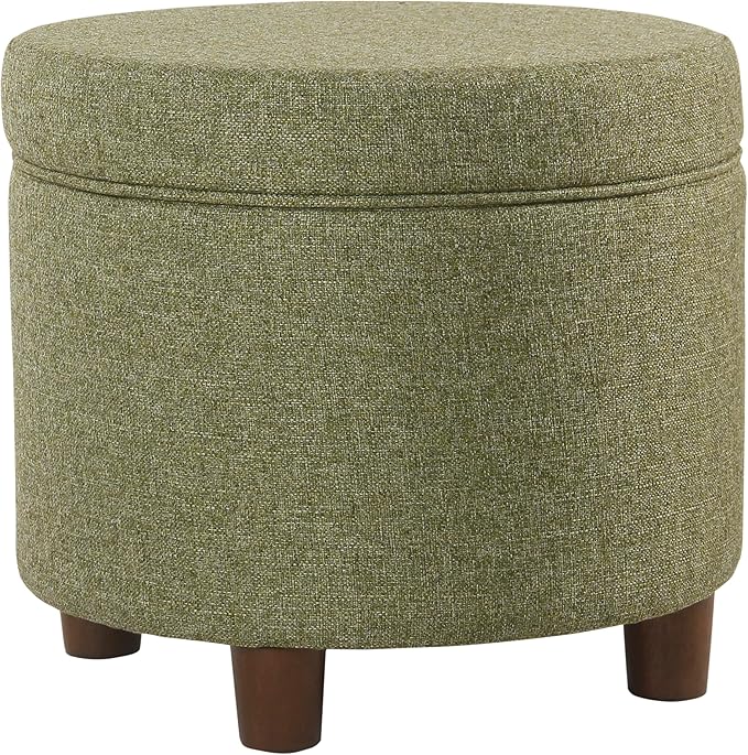HomePop Home Decor | Upholstered Round Storage Ottoman | Ottoman with Storage for Living Room & Bedroom, Green Tweed