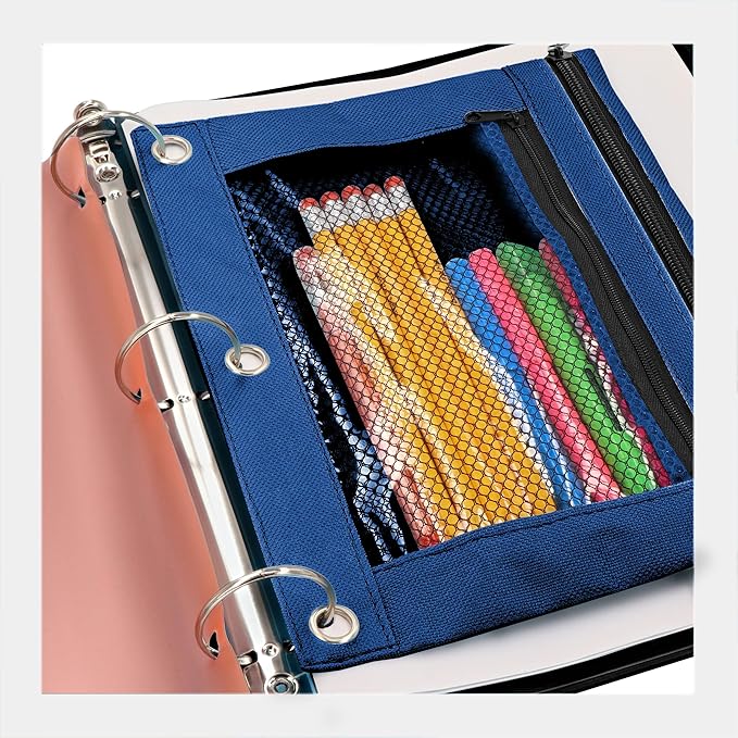 Enday Dark Blue Pencil Pouch For 3 Ring Binder, Zippered Binder Pencil Pouches, 3 Ring Pencil Pouch for Binder, Pencil Case for Binder, Large Pencil Bags for School, Home, and Office