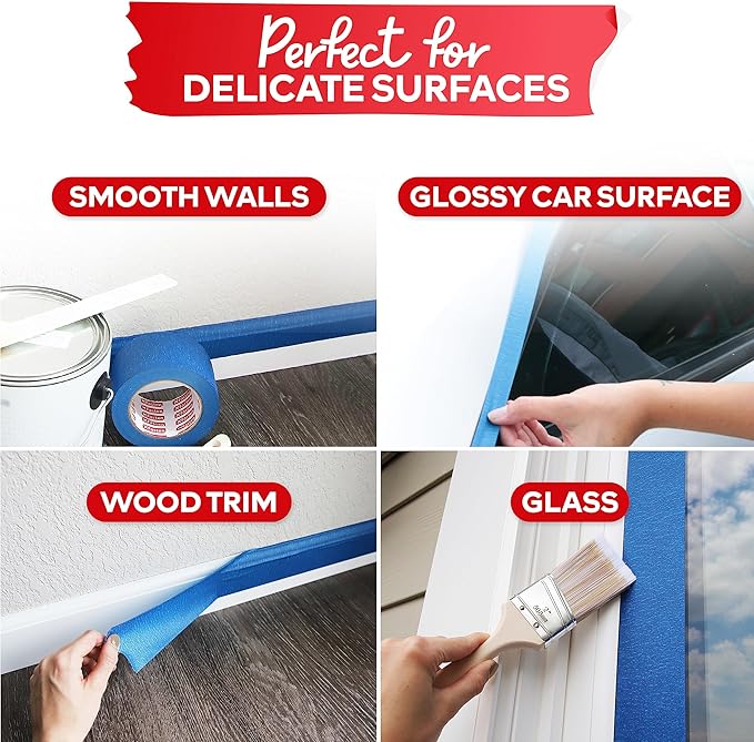 XFasten Professional Blue Painters Tape, Multi-Use, 3/4 Inches x 60 Yards (3-Pack) - Produces Sharp Lines and Residue-Free Artisan Grade Clean Release Wall Trim Tape