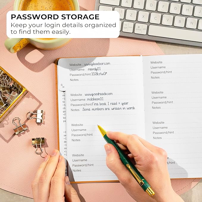 Clever Fox Password Book with alphabetical tabs. Internet Address Organizer Logbook. Medium Password Keeper for Website Logins (Yellow)