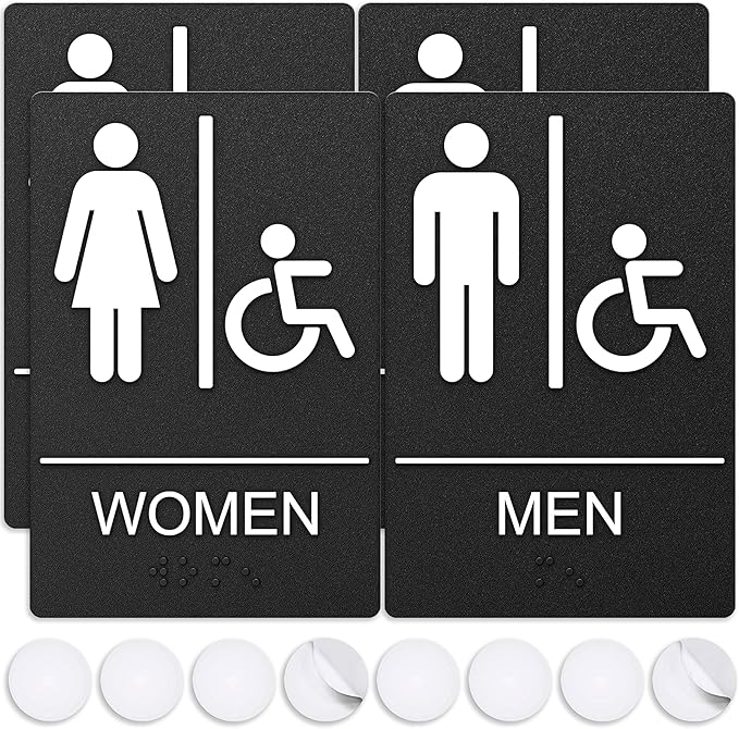 ASSURED SIGNS Unisex Bathroom Signs, Restroom Sign For Business - For Unisex Men and Women - 2 Pack - 9" by 6" - ADA Compliant with Braille and Handicap Symbol - Strong Double-Sided Adhesives Included - Apply to Door or Wall