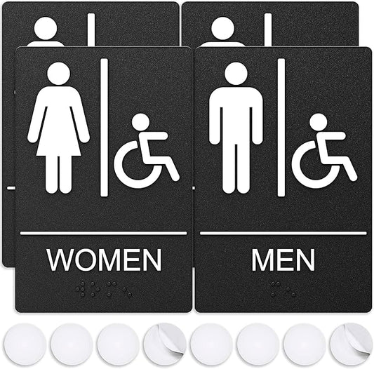 ASSURED SIGNS Unisex Bathroom Signs, Restroom Sign For Business - For Unisex Men and Women - 2 Pack - 9" by 6" - ADA Compliant with Braille and Handicap Symbol - Strong Double-Sided Adhesives Included - Apply to Door or Wall