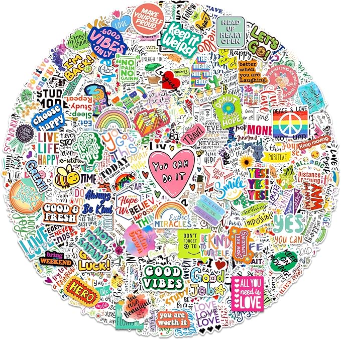 Greingways 300 PCS Inspirational Stickers for Adults, Motivational Water Bottle Stickers for Teens Kids Teachers, Journaling Scrapbook Laptop Positive Quote Vinyl Sticker for Vision Board Supplies