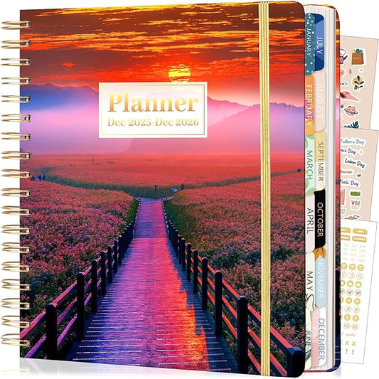 Yoment Hardcover 2026 Planner Academic Weekly and Monthly, 13 Month Planner Dec 2025 - Dec 2026, 8.5" x 10.3" Student for College, Teacher, Daily Agenda Notebook, 3 Sticker Sheets (Sunrise)