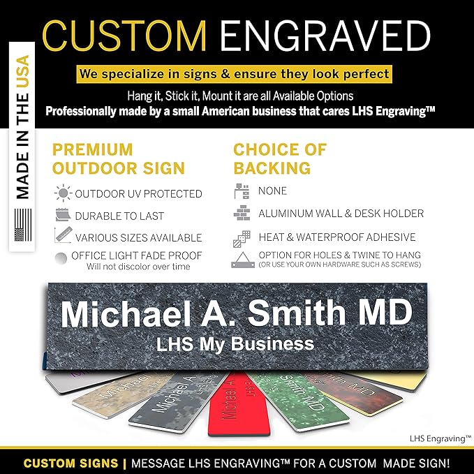 Engraved Door Signs for Office Personalized Mojave Plastic Door Plaque White Letters - Made in USA 2x6 N8