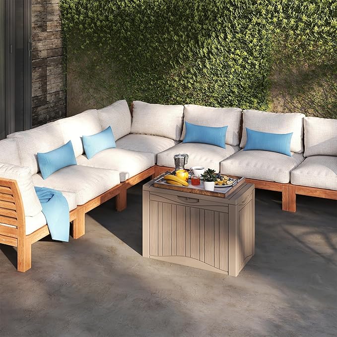 50 Gallon Lockable Resin Deck Box, Waterproof & UV-Resistant Outdoor Storage Box for Outdoor Cushion Storage, Garden Tools & Pool Accessories Storage, Gray